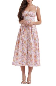 HOUSE OF CB Tatiana Corset Dress | Nordstrom Hak Tinggi, Pink Long Dress, Floral Bustier, Robes Vintage, Floral Corset, Midi Sundress, Vintage Summer Dresses, Body Con Dress, Floral Print Midi Dress