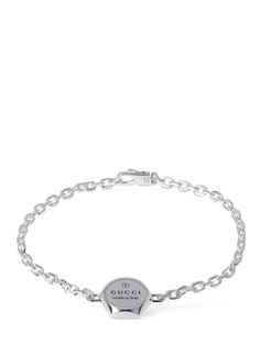 925 Sterling silver. Engraved logo detail . Charm length: 14mm. Clasp closure Gucci Silver Bracelet, Latest Bracelets, Silver Plated Bracelet, Jewelry Bracelets Silver, Jasper Bracelet, Sterling Bracelets, Silver Logo, Engraved Logo, Pink Bracelet