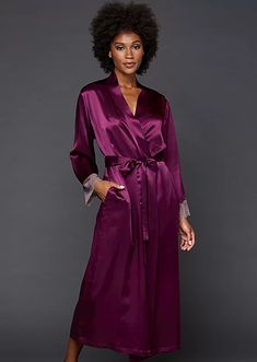 Tivoli Allura Silk Robe | Julianna Rae Silk Wrap Robe For Wedding Night, Elegant Long Kimono With Lace Trim, Elegant Long Lace Trim Kimono, Elegant Silk Robe For Wedding Night, Elegant Wedding Robe With Lace Cuffs, Elegant Wrap Wedding Night Robe, Elegant Silk Robe For Loungewear, Elegant Lace Trim Kimono For Wedding Night, Silk Long Sleeve Robe For Wedding Night