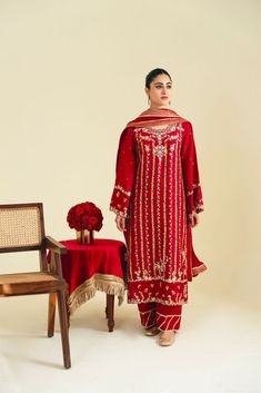 Hadisa Designer Raw Silk Palazzo Set With Dori Work, Eid Raw Silk Palazzo Set With Dori Work, Eid Palazzo Set With Dori Work In Raw Silk, Designer Red Raw Silk Kurta, Red Raw Silk Kurta With Dori Work, Red Palazzo Set With Dabka In Traditional Drape, Unstitched Red Raw Silk Anarkali Set, Red Silk Salwar Kameez With Resham Embroidery, Red Silk Churidar With Resham Embroidery