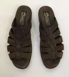 Biaco Flexibles Brown Suede Slip-on Sandals Size 9 Slides | eBay Casual Brown Open Toe Sandals, Brown Slide Flip Flops Casual Style, Vintage Cushioned Footbed Sandals For Summer, Brown Casual Slip-on Flip Flops, Casual Open Toe Sandals, Casual Brown Open Toe Flip Flops, Vintage Brown Mules For Summer, Brown Casual Flip Flops With Cushioned Footbed, Casual Brown Flip Flops With Cushioned Footbed