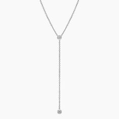 a white gold necklace with diamonds on the bottom and a chain that is attached to it