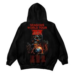 THIS ITEM WILL SHIP IN JANUARY 2024 Black unisex hoodie Vintage MARS graphic on the front Seasons World Tour 2024 with skeleton and show dates on the back Streetwear style with no drawstring cords 75/25 cotton/polyester 12.5 oz Unisex OVERSIZED FIT: SIZE DOWN OR REVIEW THE SIZE CHART BELOW Please note: If you order additional items with your pre-ordered item, your entire order will ship at the time of your pre-ordered goods. If you would like your other items to arrive sooner, please place a sep Cotton Hoodie For Fall Concerts, Urban Hoodie With Letter Print For Fans, Urban Hoodie With Front And Back Print For Winter, Winter Concert Hooded Sweatshirt, Cotton Hoodie With Back Print For Fall, Fall Concert Hoodie With Letter Print, Band Merch Hoodie For Fall, Fall Concert Hoodie Sweatshirt, Winter Hoodie Sweatshirt With Front And Back Print