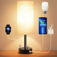 an electronic device is plugged in to a lamp