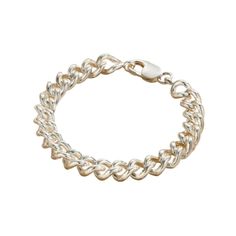 With chunky links that gleam like they’ve been dipped in moonlight, this bold piece adds a touch of luxury to any outfit. Whether you're dressing up for a night out or adding some impressive flair to your everyday look, this Silver Large Curb Chain Bracelet is all about making a statement - without saying a word. Slip it on and let your wrist do the talking! Crafted from Sterling Silver, this design features an impressive heavy 130 gauge chain link. Made from: 925 Sterling Silver. Modern Chunky Chain Link Bracelets, Classic White Gold Bracelets With Chunky Chain, Classic White Gold Chunky Chain Bracelet, Classic White Gold Bracelet With Chunky Chain, Modern Chunky Link Bracelets, Modern Cuban Link Bracelet With Chunky Chain, Modern Chunky Link Bracelet, Modern Chunky Cuban Link Bracelet, Elegant Chain Ring With Chunky Link