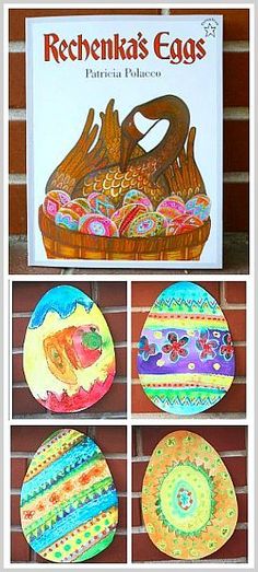 several pictures of colorful paper plates and an advertisement for rechenka's eggs