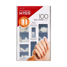 PRICES MAY VARY. KISS Full Cover Nails are natural-looking, durable, easy to remove & #1 choice by professionals. Nail glue (included) bonds nails to your natural nails, sets in seconds, and holds nails securely in place until you take them off. Includes 100 natural full cover nails in 10 sizes for up to 5 manicures; Fake nails can be filed to any length or shape; Results last for up to 7 days; Apply nail polish, then gel top coat for long wear; Nail kit Includes KISS Maximum Speed Nail Glue Sup Kiss Press On Nails Glitter, Kiss Acrylic Press On Nails, Kiss Bare But Better Press On Nails, Kiss Press On Nails Petite, Kiss Nails Glue On Short Cheap, Cover Nails, Nails Sets, Kiss Products, Long Stiletto Nails