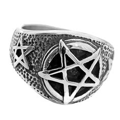 Pentagram star stainless steel ring. Choose sz 7, 8, 9, 10, 11, 12 or 13. Ring won't tarnish or change color. Face is 17MM, 6 MM at back of band. 13.5 to 15 grams depending on sz. Buy confidently from a USA seller. FREE SHIPPING in USA. Order now! Adjustable Gothic Stainless Steel Rings, Gothic Silver Stainless Steel Ring, Adjustable Stainless Steel Star Jewelry, Adjustable Stainless Steel Star-shaped Jewelry, Gothic Style Nickel Free Metal Rings, Nickel Free Gothic Metal Rings, Gothic Style Nickel-free Metal Rings, Nickel-free Gothic Metal Rings, Occult Magic