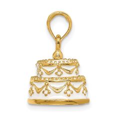 14k Yellow Gold Polished Enameled Just Married 3-D Wedding Cake Necklace Charm Pendant 5.26 Grams. Fine Jewelry, Pendants And Charms, Themed Charms, Food And Drinks, Special Occasions, Wedding Made In Peru Purity: 14k, Polished, Length Of Item: 20 Mm, Material: Accents: Enamel, Material: Accent Color 1: White, Charm/Element Length: 12 Mm, Charm/Element Width: 12.57 Mm, 3d, Casted, Material: Primary: Gold, Width Of Item: 12.57 Mm, Product Type: Jewelry, Jewelry Type: Pendants & Charms, Pendant/Ch Seahorse Pendant, Chic Bracelet, Gold Polish, Gold Enamel, Just Married, White Enamel, Chain Pendants, Luxury Jewelry, Charm Jewelry