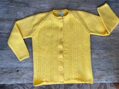 "This soft, genuine 1970s vintage knit cardigan sweater is well made and in excellent vintage condition! It's canary yellow. The picture of the male mannequin shows the truest color. Made in the USA by Sears - 100% acrylic. Check the measurements: SIZE: Pit to Pit: 19\" Collar to hem: 24\" Sleeves: 24\" The tag says 38. CHECK THE MEASUREMENTS. The male mannequin would be about 5'10\", 175 lbs. ITEM 126" Vintage Knit Cardigan, Male Mannequin, Pullover Outfit, Knit Cardigan Sweater, Canary Yellow, Vintage Knitting, Knit Sweater Cardigan, Cardigan Sweater, Knit Cardigan