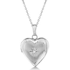 Petite Heart Photo Locket w/ Diamond Accent Women 14k White Gold .01ct -Allurez.com Gold Lockets, Jewelry White Gold, Kids Jewelry Box, Locket Jewelry, Gold Heart Locket, Picture Locket, Heart Photo, Locket Bracelet, Heart Locket Necklace