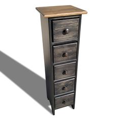 a tall wooden drawer with five drawers