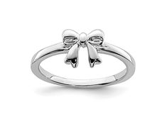 Rhodium over sterling silver children's polished finish bow ring. Band width measures approximately 1/16". Cute Things For Wishlist, Cute Silver Jewelry Aesthetic, Evry Jewels Silver, Stuff I Want To Buy, Silver Jewelry Png, Dream Jewelry Silver, Adjustable Anniversary Ring With Bow Detail, Ring Inspo Jewelry Silver, White Gold Bow Rings For Anniversary