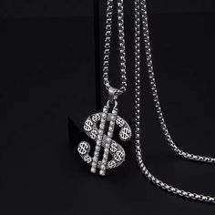 U.S. Dollar Sign Pendant Necklace Hip Hop Biker Jewelry Stainless Steel Chain | eBay Goddess Of Fortune, Lucky Jewelry, Biker Jewelry, Dollar Sign, Men's Necklace, Dark Fantasy Art, Steel Chain, Stainless Steel Chain, Dark Fantasy