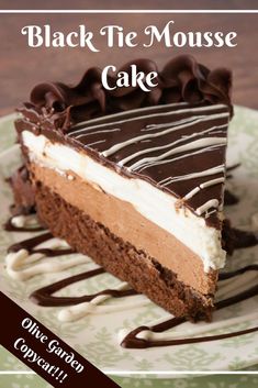 a slice of black tie mousse cake on a plate