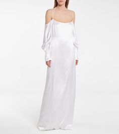 Exclusive to Mytheresa – Bridal Valencia silk satin gown in white Draped Sleeves, Drape Sleeves, Satin Gown, Clothing Dresses, Silk Satin, Valencia, Gowns Dresses, Dress Skirt, Cold Shoulder Dress