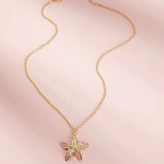 This Starfish Pendant Necklace Is A Wonderful Addition To Your Wardrobe And Your Style! Gold Starfish Necklaces For Vacation, Gold Starfish Charm Necklace, Beach Star Charm Necklace, Summer Starfish Charm Star Necklace, Star Charm Necklace For Summer, Summer Star Charm Necklace As Gift, Summer Star Charm Necklace Gift, Summer Gift Necklaces With Star Charm, Summer Gift Necklace With Star Charm