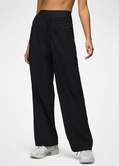 A day-off essential high-rise pant with a pull-on elastic waist and moisture-wicking, double knit fabric. Athleisure Work Pants With Elastic Side Panels, Athleisure High-waisted Sweatpants For Workwear, Athleisure Ankle-length Pull-on Pants, Athleisure Wide-leg Pants With Elastic Waistband, Sporty Wide-leg Bottoms With Pull-on Style, Sporty Wide-leg Pull-on Bottoms, Casual Workout Pants With Minimal Stretch, Athleisure Pull-on Pants, Athleisure Pants With Loosely Fitted Hips For Elevated Casual