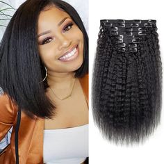 PRICES MAY VARY. 【High Quality】:This Kinky Straight Clip In Hair Extensions Is Made of 100% Remy Human Hair.Just Like Your Own Hair,Which Is Natural,Soft and Breathable.It Can Be Washed,Permed,Cut,Colored,Flat Ironed 【Hair Texture】:Kinky Straight Clip In Human Hair, The Color Is 1B/Natural Black,Well Crafted Double Wefts.120G/Set.10 Pcs/Set With 22 Clips Attached,Product Life: 6 to12 Months With Proper Care 【Premium Clips】:Stainless Steel Clips Can Last a Long Time,Double Thread Sewn at 2 Parts Straight Clip Ins, Hair Extensions For Black Women, Extensions For Black Women, Hair Clip In Extensions, Yaki Hair, Curly Clip Ins, Straight Hair Extensions, Real Human Hair Extensions, Human Hair Clip Ins