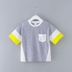 Toddler Boy Color-block T-shirt - PrettyKid Playful Multicolor Color Block T-shirt, Gray Patchwork Short Sleeve Tops, Gray Color Block T-shirt For Summer, Gray Color Block Short Sleeve Top, Gray Color Block Top For Summer, Gray Color Block Summer Top, Yellow Patchwork T-shirt For Spring, Gray Color Block T-shirt With Short Sleeves, Gray Color Block Short Sleeve T-shirt