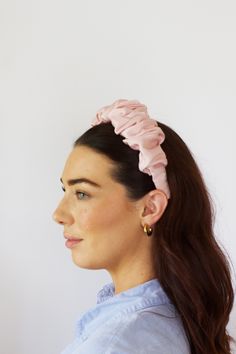 Create an effortless hair style with this handmade satin scrunchie headband! Perfect for dressy occasions or just adding that finishing touch to your everyday outfits. Made from ex designer deadstock fabric this scrunchie headband is made with highest quality, sustainable materials. Handmade in the UK from 100% Satin Deadstock fabric. Add a touch of style to your look with this unique handmade accessory. Your order will arrive wrapped in tissue paper and packaged in a recyclable box, each item is handcrafted with love in the UK. Follow @milkteethclothing for more! Pink Satin Scrunchie, Valentines Hair, Scrunchie Headband, Effortless Hair, Valentine Hair, Deadstock Fabric, Handmade Accessory, Sustainable Accessories, Satin Headband