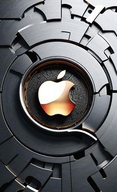 the apple logo is surrounded by metal circles