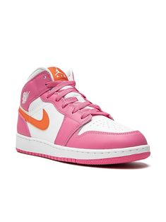 pink/orange/white leather signature Swoosh logo detail signature Air Jordan Wings logo perforated panelled design round toe front lace-up fastening ankle-length signature Air cushioning rubber sole These styles are supplied by a premium sneaker marketplace. Stocking only the most sought-after footwear, they source and curate some of the most hard to find sneakers from around the world. Air Jordan 1s Nike, Pink And Orange Air Jordans, Pinksicle Jordans Outfit, Pink And Orange Jordans, Colorful Jordan 1, Jordan Rosas, Hot Pink Jordans, Pink And Orange Shoes, Pink Air Jordans