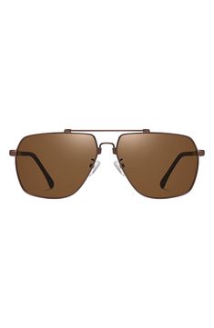 Polarized lenses mean color-true clarity in smart sunglasses that fuse form and function. 62mm lens width; 14mm bridge width; 143mm temple length 100% UV protection Adjustable nonslip nose pads Polycarbonate/metal Imported Brown Rectangular Aviator Sunglasses With Gradient Lenses, Brown Shield Sunglasses With Tinted Square Frame, Brown Square Frame Shield Sunglasses With Polarized Lenses, Brown Rectangular Aviator Sunglasses With Polarized Lenses, Brown Shield Sunglasses With Polarized Lenses And Square Frame, Brown Rectangular Polarized Sunglasses, Brown Wayfarer Shield Sunglasses With Tinted Lenses, Brown Square Frame Aviator Sunglasses With Uva Protection, Modern Brown Aviator Sunglasses With Uva Protection