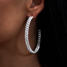 Introducing the Diamond Prong Hoop Earrings in 14k White Gold. Available in four different sizes and three colors, we took your favorite chain and bracelet and transformed them into finely detailed hoops! Featuring a micro cuban link pattern and covered in hand-set stones, these earrings are perfect for every occasion. Complete the matching set with the Micro Diamond Prong Chain and Bracelet in White Gold! This product is guaranteed for life – GLD will repair or replace the item should you exper Vermeil Jewelry, Custom Earrings, Cuban Link, Single Earring, Drop Necklace, Pendant Bracelet, Chain Pendants, Chains Jewelry, Ring Earrings