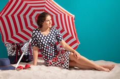 Pastunette Beach 'fashion & flowers' light red, dark blue & white ladies short sleeve beach dress with a summery flowers pattern & trendy circles and pretty back betail Under Umbrella, Fashion Flowers, Beach Fashion, Ladies Short, Red Dark, Flowers Pattern