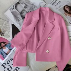 This Pink Double Breasted Crop Blazer Jacket for Women is a stylish and versatile piece that can elevate any outfit. The double-breasted closure adds a touch of sophistication while the cropped length offers a modern twist. Made with high-quality materials, this jacket offers both style and comfort, making it a must-have for any fashion-forward wardrobe. Designed by 4COLORDRESS Pink Double-breasted Long Sleeve Blazer, Trendy Fitted Double-breasted Blazer, Elegant Pink Long Sleeve Cropped Jacket, Pink Double-breasted Blazer, Casual Double-breasted Cropped Jacket With Pockets, Formal Double-breasted Cropped Jacket, Pink Double-breasted Outerwear For Office, Pink Chic Double-breasted Blazer, Chic Pink Double-breasted Blazer