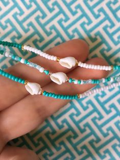 Turquoise and Shell Choker Shell Choker Necklace Beach | Etsy Handmade Blue Summer Jewelry, Handmade Summer Blue Jewelry, Blue Summer Style Jewelry Gift, Summer Style Blue Jewelry Gift, Blue Necklace For Beach Season, Ocean-inspired Turquoise Beaded Necklaces For Gifts, Ocean-inspired Turquoise Beaded Necklaces As Gift, Green Strand Necklaces For Beach, Turquoise Jewelry With Colorful Beads For Beach Season