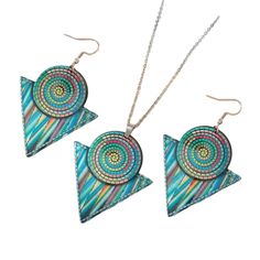 Multicolored Necklace And Earring Set. Various Colors Against Turquoise. Geometric Designs-Circle And Triangle. Perfect To Wear Alone Or Separately. A Great Jewelry Set! Nwot! Blue Metal Jewelry, Nickel-free Blue Circular Jewelry, Unique Multicolor Geometric Jewelry, Handmade Geometric Jewelry For Party, Green Circle Bohemian Jewelry, Green Bohemian Circular Jewelry, Bohemian Green Circular Jewelry, Blue Round Jewelry For Festivals, Round Blue Jewelry For Festival