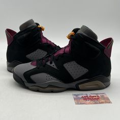 Elevate your sneaker game with these stylish and iconic Air Jordan 6 Bordeaux sneakers. Featuring a mid-top shoe shaft style, these sneakers are perfect for any casual or athletic occasion. The CT8529-063 style code ensures you're wearing the latest and greatest in Jordan sneakers. These sneakers come in a classic brown color and are designed with a maroon suede accent. The silhouette is perfect for showcasing the iconic Air Jordan 6 Bordeaux model. These sneakers are available in a men's US shoe size 8.5 and are part of the Air Jordan product line. Get your hands on these sneakers today and step up your shoe game! No box Mid Top Shoes, Jordan Sneakers, Classic Brown, Air Jordan 6, Jordan 6, Sneaker Games, Mid Top, Shoe Game, Jordans Sneakers