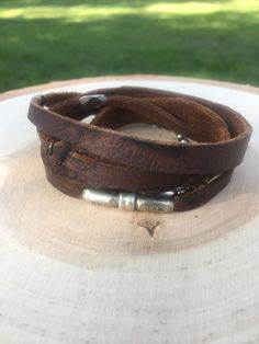 "Ready To Ship! 31\" Long Wrap, that when wrapped looks like a cuff. Models wrist (on video), is 5.75\" This is the Gunsmoke with a magnetic clasp. Random Branding throughout. Way Cool Bracelet! I can make this one a bit longer or shorter- just lmk if you purchase." Brown Leather Bracelet, Black Leather Bracelet, Leather Wristbands, Sterling Bracelets, Mens Leather Bracelet, Silver Chain Bracelet, Leather Cuffs Bracelet, Sterling Silver Mens, Sterling Silver Cuff