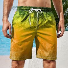 Category:WE-Pants; Season:Summer; Fabric:Polyester; Gender:Men's; Style:Boho,Hawaiian; Elasticity:Micro-elastic; Occasion:Holiday,Daily,Casual,Beach; Fit Type:Regular Fit; Function:Quick Dry; Waistline:Mid Waist; Pattern:Graphic Prints,Gradient; Design:with Mesh lining,Drawstring,Elastic Waist; Pants Type:Board Shorts,Swim Trunks,Beach Shorts,Swim Shorts,Summer Shorts; Fly Type:Drawstring,Elasticity; Front page:FF; Listing Date:03/07/2023; Production mode:External procurement; Hips:; Length:; Wa Green Swim Trunks With Built-in Shorts For Summer, Green Beach Bottoms With Built-in Shorts, Hawaiian Style Swimming Shorts For Summer, Hawaiian Summer Bottoms Short Length, Hawaiian Style Summer Bottoms In Short Length, Hawaiian Style Summer Shorts, Multicolor Hawaiian Summer Bottoms, Hawaiian Style Shorts For Beach Season, Multicolor Hawaiian Short Bottoms