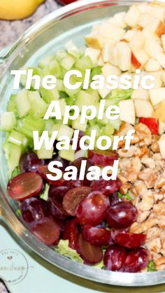 grapes, walnuts, celery and apples in a bowl