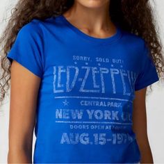 Nwt Urban Baby Tee Xs Urban Outfitters Blue Graphic Print Tops, Urban Outfitters Blue Tops With Graphic Print, Urban Outfitters Blue Tops For Streetwear, Blue Urban Outfitters T-shirt For Spring, Fitted Blue Tops With Logo Print, Led Zeppelin Concert, Urban Baby, Cropped Graphic Tees, Urban Outfitters Tops