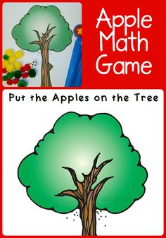 an apple math game for kids to play with the apples on the tree and put them in