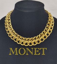 Outstanding, massive chain by MONET. Pristine preowned condition. The necklace is very heavy and massive.   46cm/18in long 2.5cm/1.0in wide 250gr  Accessories from designers will finish an outfit for any occasion like wedding, formal wear, cocktail party. This enigmatic, elegant and highly collectable jewelry may be a fine romantic gift to your soul mate!   ⭐️More Items Like This: https://www.etsy.com/ca/shop/VintageVoyageCanada?section_id=27212223 🏆MONET  Monet Jewelry is a vintage fashion bra Wedding Chain Link Necklace, Formal Chunky Chain Link Jewelry, Chunky Chain Link Jewelry For Formal Occasions, Formal Metal Double Chain Necklace, Formal Metal Curb Chain Necklace, Wedding Chain Necklace In Gold Metal, Evening Gold Chain Link Necklace, Wedding Gold Metal Chain Necklace, Chunky Link Jewelry For Formal Occasions