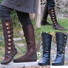 Medieval Renaissance Shoes Viking Crusader Valhalla Women's Halloween Party / Evening LARP Ren Faire Shoes 2024 - $38.99 Steampunk Outfits, Pirate Boots, Knee High Boots Flat, Pointed Heels, Daily Tasks, Rounded Toe Boots, Slip On Boots, Vintage Boots, Boots Leather