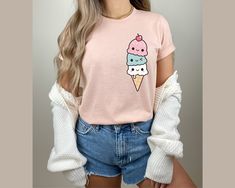 Ice Cream Shirt, Kawaii Ice Cream T-Shirt, Ice Cream Lovers T-Shirt, Ice Cream Tees, Ice Cream Lover, Summer Shirt, Cute Ice Cream Shirt Thank you so much for choosing us! How To Order 1️⃣ Please review all the information provided before placing an order. 2️⃣ Select the shirt type and size using the drop down menu. 3️⃣ Select the color of the shirt using the following drop down menu. 4️⃣ Once all your desired items are in your cart you may complete your order by entering your payment method, desired shipping address and click submit. Shipping Time Shipping will take 1 business days Casual Cotton T-shirt With Cute Design, Kawaii Crew Neck Top With Cute Design, Cute Summer Cotton T-shirt, Trendy Cotton Tops With Cute Design, Kawaii Cute Crew Neck Tops, Cute Cartoon Print Short Sleeve Tops, Cute Short Sleeve Tops With Cartoon Print, Fun Pink Tops With Cute Design, Cute Short Sleeve Shirt With Funny Print