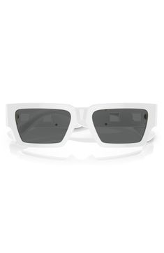 Polished Medusa hardware adorns the wide temples on Italian-made sunglasses styled in a wide rectangular silhouette. 54mm lens width; 18mm bridge width; 140mm temple length 100% UV protection Prescription-compatible Acetate Made in Italy Rectangular Tinted Sunglasses In Optic White, White Rectangular Polarized Sunglasses, White Rectangular Sunglasses With Polarized Lenses, Luxury Rectangular Shield Sunglasses With Polarized Lenses, Luxury Rectangular Shield Sunglasses With Mirrored Lenses, Luxury Polarized Rectangular Shield Sunglasses, Luxury Rectangular Sunglasses With Uv Protection, Modern Optic White Shield Sunglasses With Tinted Lenses, White Rectangular Shield Sunglasses With Tinted Lenses