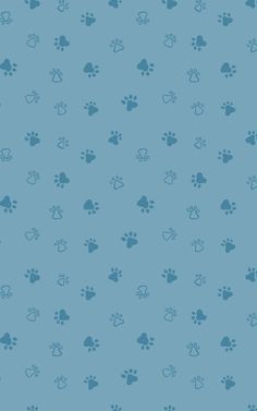 a blue wallpaper with hearts and paw prints on the bottom right corner is an image of a dog's paw print