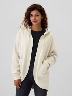 Relaxed Long Open-Front Hoodie | Gap Factory Hoodie Gap, 2024 Fashion, Winter 2024, Fleece Hoodie, Front Open, Drop Shoulder, Patch Pocket, Gap, Pajamas