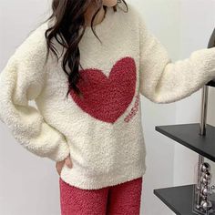 Season:Winter,Fall; Fabric:Polyester,Fleece; Sleeve Length:Long Sleeve; Gender:Women's; Quantity:2 Pieces; Nightwear Style:Loungewear,Pajamas; Style:Comfort,Warm; Elasticity:Micro-elastic; Tops Type:Pullover; Occasion:Daily,Home; Age Group:Adults; Function:Warm,Breathable; Pattern:Heart; Neckline:Crew Neck; Bottom Type:Pant; Listing Date:10/17/2024 Winter Home Outfit, Comfort Home, Winter Home, Women's Pajamas, Fall Fabric, Womens Loungewear, Season Winter, Pajamas Women, Long Sleeve Pullover