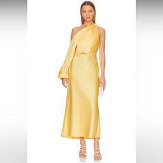 New With Tags! Originally Purchased From Revolve To Wear To A Wedding, But Went With Another Option. Midweight Satin Fabric Revolve Style No. Sigr-Wd128 Yellow Silk Dress For Gala, Yellow Silk Gala Dress, Yellow One-shoulder Evening Midi Dress, Yellow One-shoulder Midi Dress For Evening, Elegant Yellow Midi Dress For Gala, Chic Yellow Dress For Gala, Chic Yellow Formal Midi Dress, Yellow One-shoulder Cocktail Dress, Yellow Fitted Midi Dress For Gala