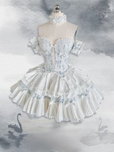 Step into a world of enchanting elegance with this exquisite Lolita ensemble, perfect for those who adore a blend of floral charm and intricate detailing.Adorned with delicate floral patterns, this corset top is a masterpiece of design. The neckline is graced with ruched lace trim, adding a touch of vintage allure. Its front features a captivating crisscross design, while the back offers both comfort and style with its elastic and drawstring detailing. To complete the whimsical look, a charming Fitted White Sets With Lace Trim, Fitted White Set With Lace Trim, White Fitted Sets With Lace Trim, Feminine Fitted Sets With Lace Trim, Fitted Sets For Garden Party, Fitted Lace Sets With Ruffles, Elegant Floral Print Fitted Sets, Elegant Fitted Floral Print Sets, White Feminine Fitted Sets