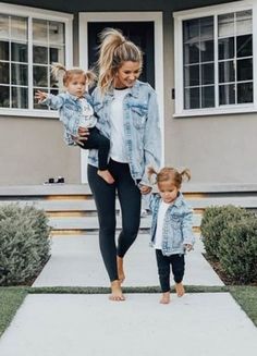 Mother Daughter Matching Outfits, Mom And Daughter Matching, Baby Driver, Mommy Daughter, Double Denim