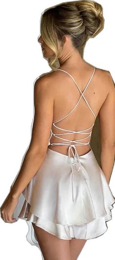 Glamorous Backless Dress With Lace-up Back, Elegant Mini Dress With Lace-up Back And Spaghetti Straps, Summer Prom Mini Dress With Corset Back, Fitted V-neck Dress With Crisscross Straps, Evening Sleeveless Backless Dress With Lace-up Back, Fitted Tie-back Dressy Midi Dress, Backless Prom Dress With Straps, White Backless Dress With Crisscross Straps, Spring Dresses With Fitted Shape And Strappy Back